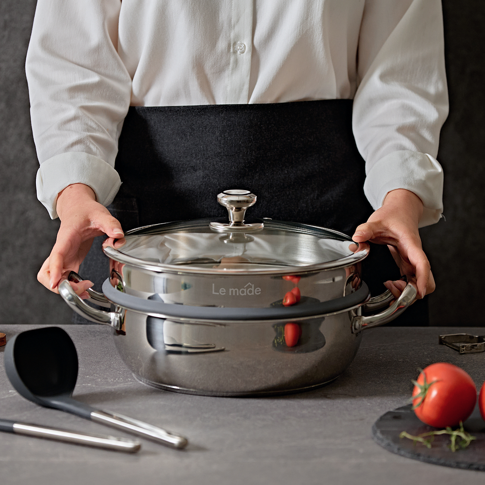 르메이드 스텐 304 2단 찜기 인덕션 프리미엄 찜냄비 돔형 찜솥 28cm - 상세 이미지 4