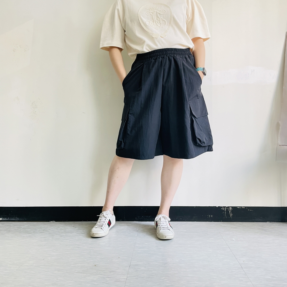 버뮤다반바지 바스락 아노락 여성카고반바지 5부 핀턱 팬츠 - 상세 이미지 3