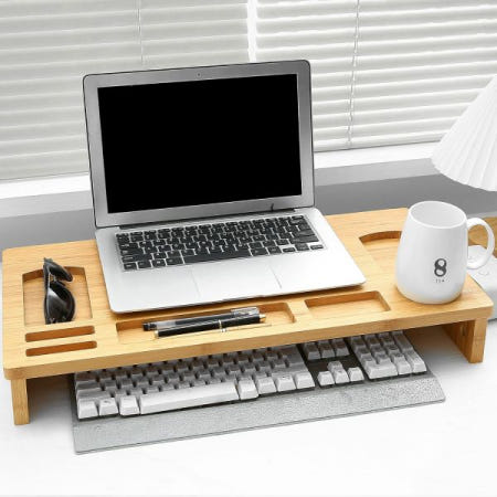 [해외]대나무 노트북 모니터 스탠드 라이저 - 컴퓨터 프린터 TV 휴대폰 데스크톱 모니터용 23인치 나무 수납 정리 선반