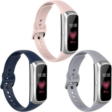 Watbro [해외]삼성 갤럭시 핏 SM-R370 밴드와 호환되는 왓브로, 조절 가능한 소프트 실리콘 교체 밴드 스트랩 손목밴드 여성용 피트니스 스마트워치 3 Pack:Navy+Pink+Tea
