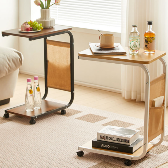 사이드 테이블 바퀴 달린 이동식 침대 협탁 쇼파 인테리어 원목 트롤리 보조 거실 나무