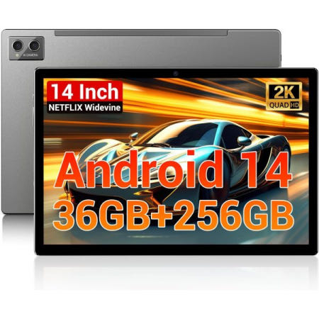 [WITFOCUS][해외]태블릿 2025 14인치 안드로이드 14 태블릿, 36GB RAM, 256GB 스토리지(1TB로 확장), 2K 디스플레이, 8코어 CPU, 11580mAh 배터리, 4개 스