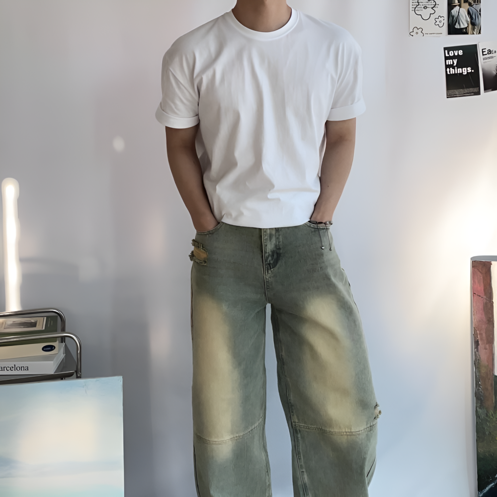남자 세미머슬핏 어깨넓어보이는 무지 티셔츠 - 상세 이미지 3
