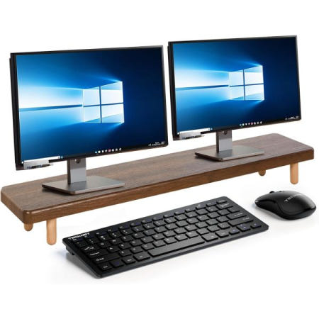 [해외]듀얼 모니터 스탠드 - 39인치 대형 목재 라이저, 모니터/노트북 컴퓨터/TV/PC/프린터 2대, 게이밍 룸 & 오피스용 책상 정리함, 확장 라이 Carbon Fiber B