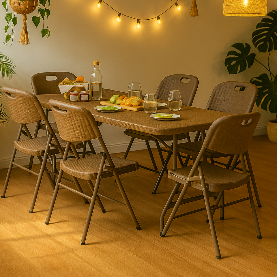 가든테일스 6인용 접이식 브로몰딩 야외테이블세트 라탄 디자인 테라스 카페 정원 야외테이블