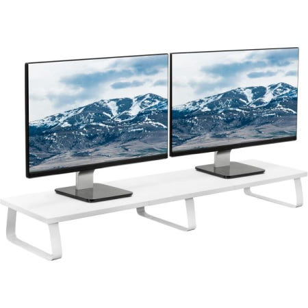 [해외]VIVO 39인치 엑스트라 롱 모니터 스탠드, 우드 앤 스틸 데스크톱 라이저, 듀얼 스크린, TV, 키보드, 노트북, 인체공학적 책상 및 테이블탑 정리함, 흰색, 스탠드-V