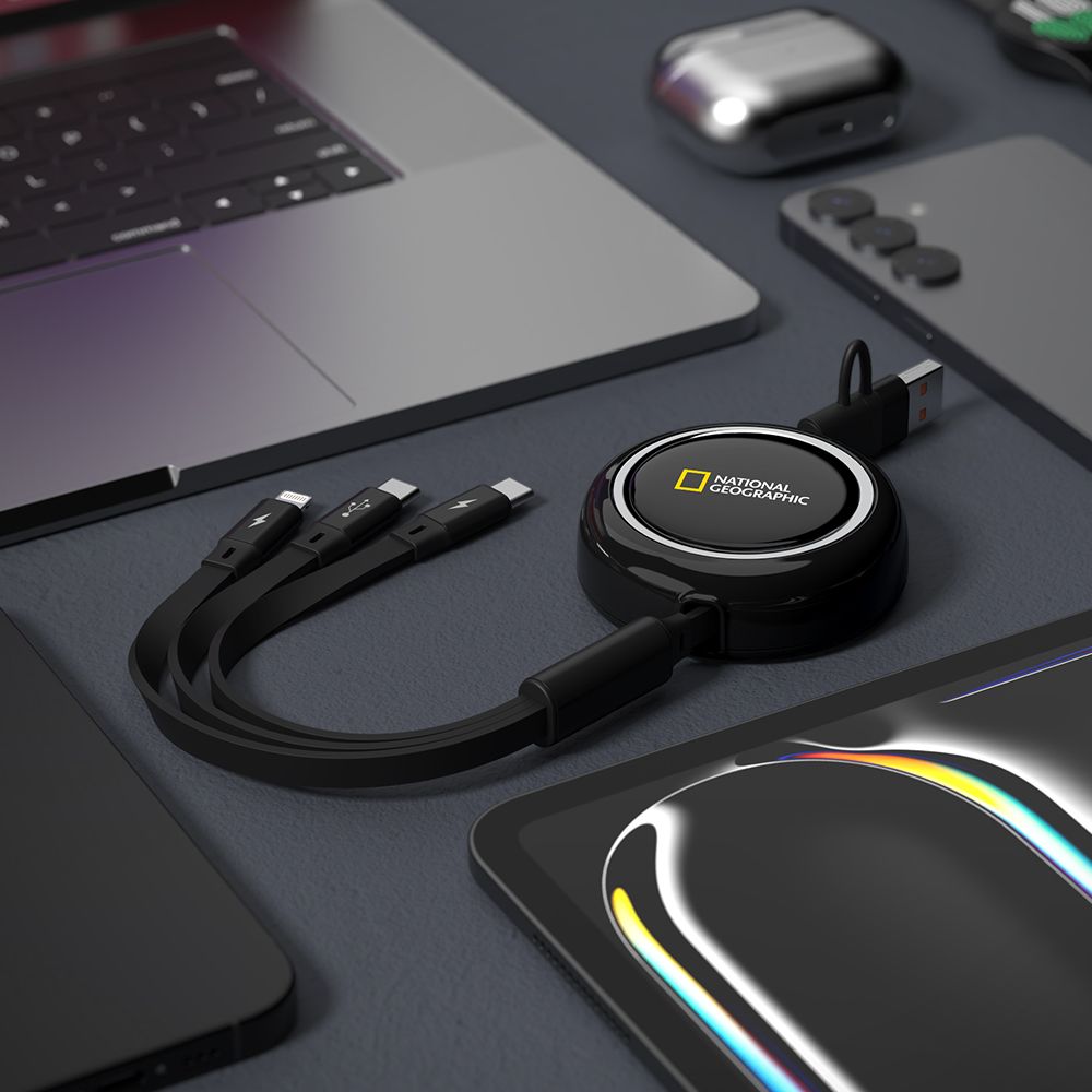 내셔널지오그래픽 3 in 1 USB 릴케이블 1.2M(블랙) - 메인 이미지