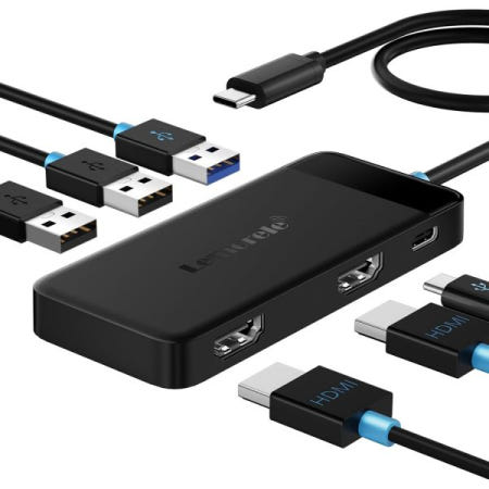 [해외]르모렐 도킹 스테이션 듀얼 모니터, 6인치 USB C 허브 멀티포트 어댑터(HDMI 4K 2개, 5Gbps 3.0 및 2.0 2개 포함), 100W PD 충전 - 노트북용
