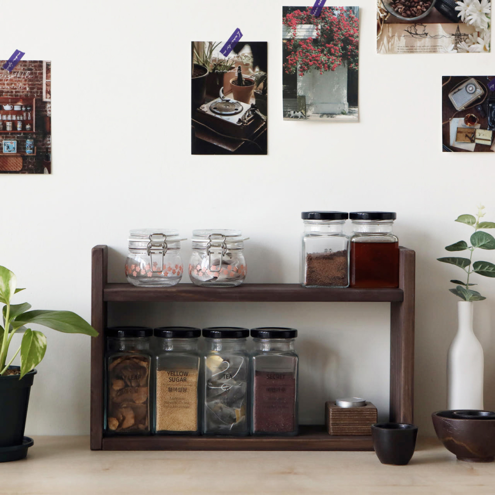 주방 미니선반 식탁 원목선반 홈카페 우드 수납 빈티지 앤틱 2단 C400 120