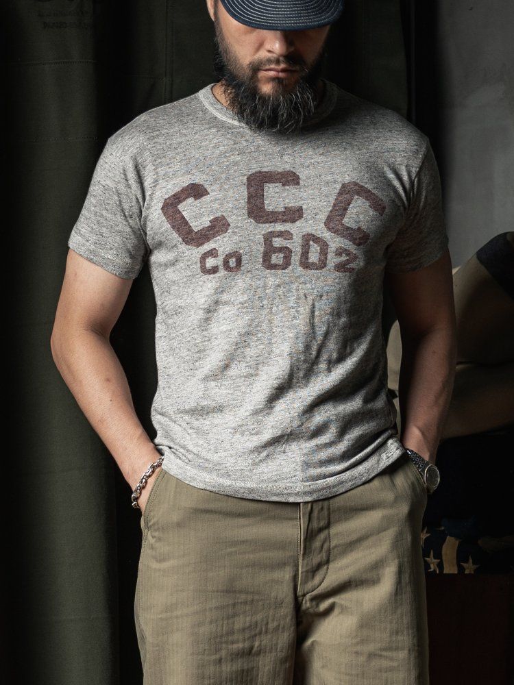 브론슨 2025 신상 CCC 602 야구팀 복각 반팔 티셔츠 슬럽 원단 아메카지 워크웨어 아이보리 S(36) - 상세 이미지 3