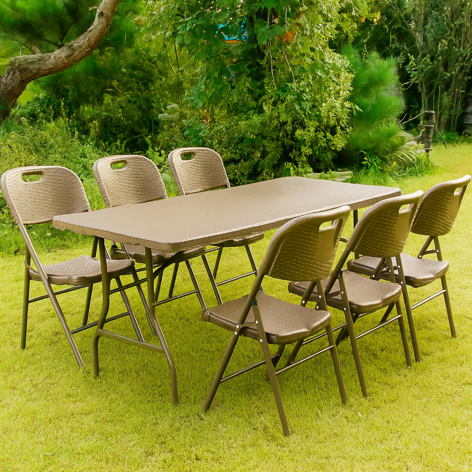 가든테일스 6인용 접이식 브로몰딩 야외테이블세트 라탄 디자인 테라스 카페 정원 야외테이블