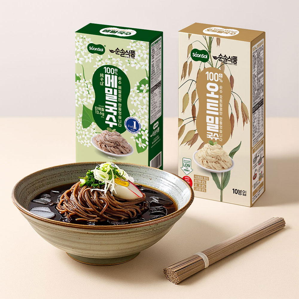 [강세일] [1+1] 순솔 100% 메밀국수 1kg + 오트밀국수 1kg  (100g x 10봉 x 2박스) 글루텐프리 파스타면 고단백질면 제로슈가 제로당 무첨가물 저칼로리면 - 상품 이미지