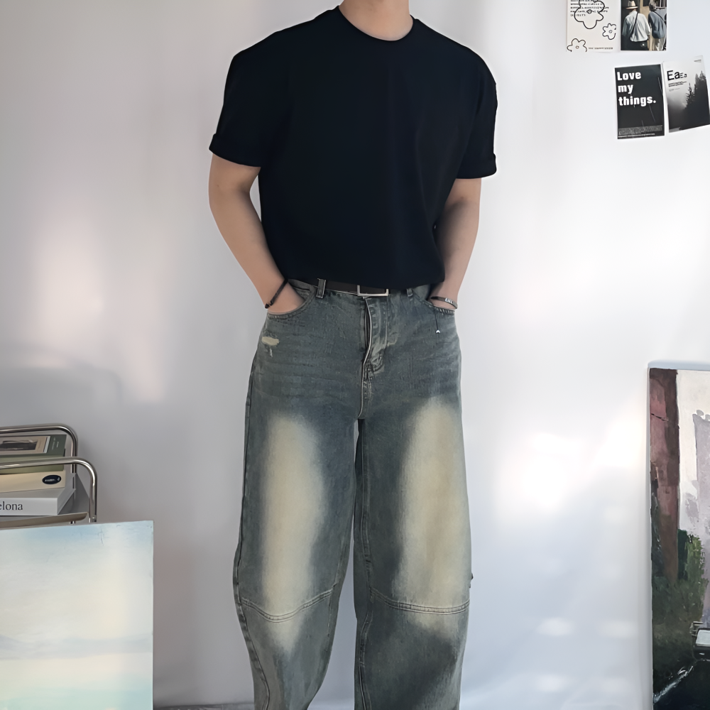 남자 세미머슬핏 어깨넓어보이는 무지 티셔츠 - 상세 이미지 5