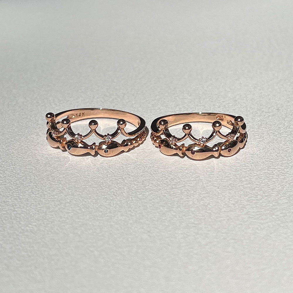 콰트로 왕관 물고기 세 마리 반지 애끼 행운 데일리 재물 자녀 18K 고급 블루 레드 - 상세 이미지 4