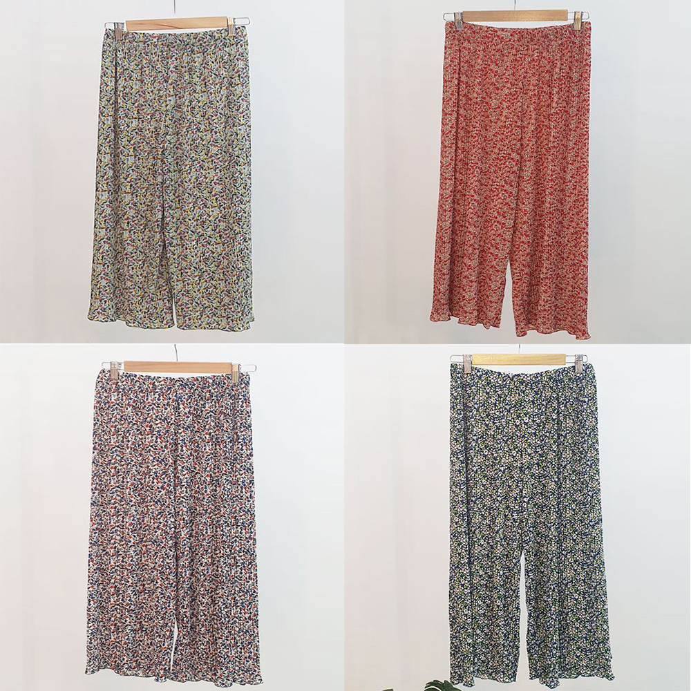 여성 꽃무늬 바지 간절기 실내 여자 플라워 주름 쿨팬츠 - 상품 이미지