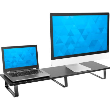 [해외]마운트잇! 39인치 초장형 듀얼 모니터 스탠드 라이저 – 2개의 모니터, 노트북, TV 또는 프린터용 인체공학적 책상 정리함 저장 공간이 있는 튼튼한 스틸 & 우드 데스크