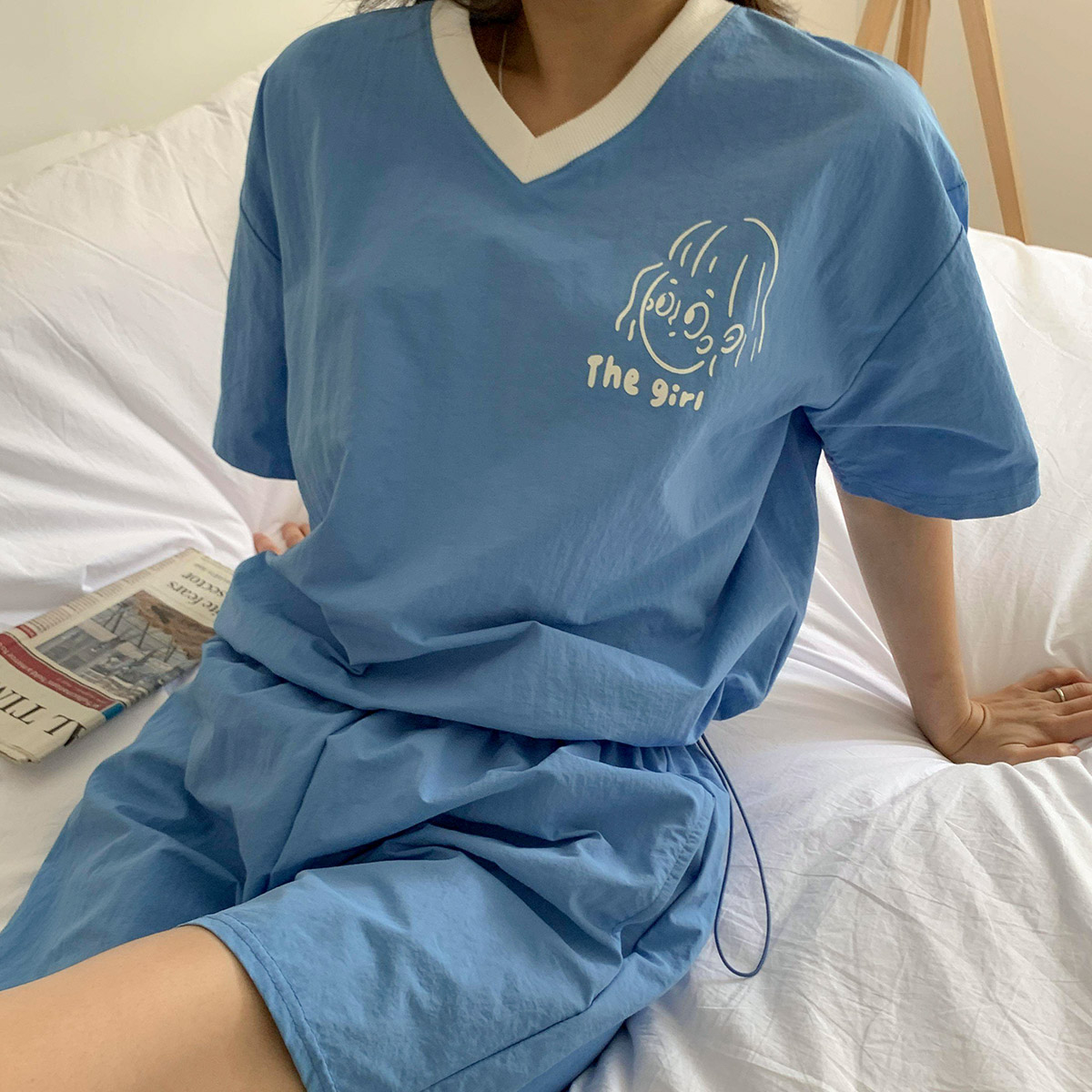 여성 아노락세트 여름 트레이닝 셋업 반바지 반팔 트레이닝세트 바스락 - 상세 이미지 5