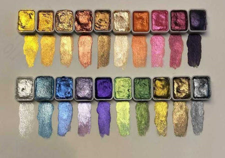 [해외]안채물감 메탈펄 수채화 컬러 골드 재료 20색1ml랜덤 동양화 1. 20색 1ml 랜덤