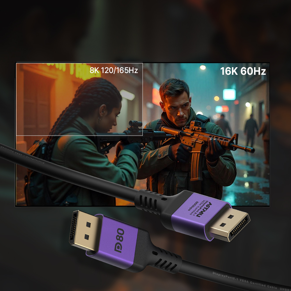 VESA 인증 DP to DP 2.1 DP80 16K DisplayPort 케이블 메탈 1m