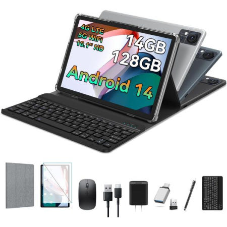 [Qukenk][해외]안드로이드 14 태블릿 10.1인치 인셀 대형 화면, 2025년 최신 4G 셀룰러 태블릿, 키보드 14GB RAM(8+6 가상)+128GB ROM+1TB, 옥타코어 5G