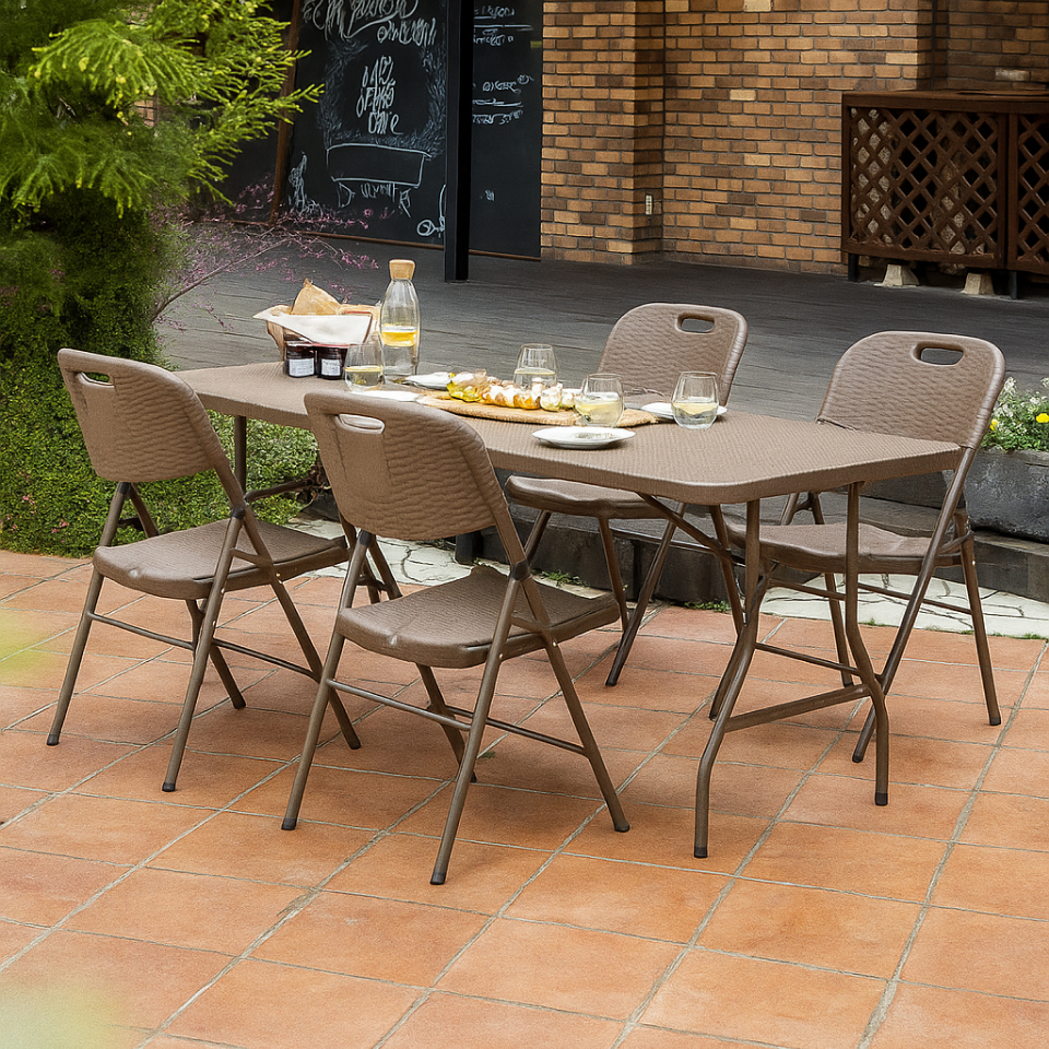 가든테일스 6인용 접이식 브로몰딩 야외테이블세트 라탄 디자인 테라스 카페 정원 야외테이블