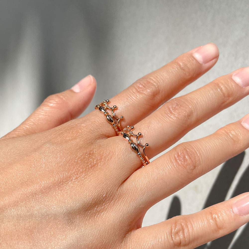 콰트로 왕관 물고기 세 마리 반지 애끼 행운 데일리 재물 자녀 18K 고급 블루 레드 - 상세 이미지 2