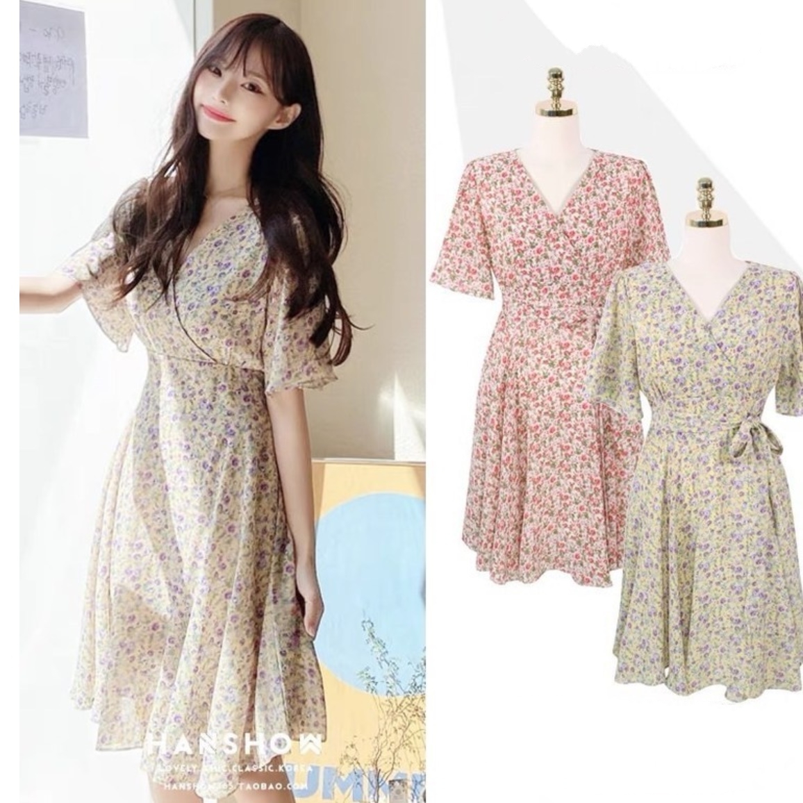 화사한 원피스 비치 드레스 휴양지룩 소개팅 원피스 꽃무늬 원피스 - 상품 이미지