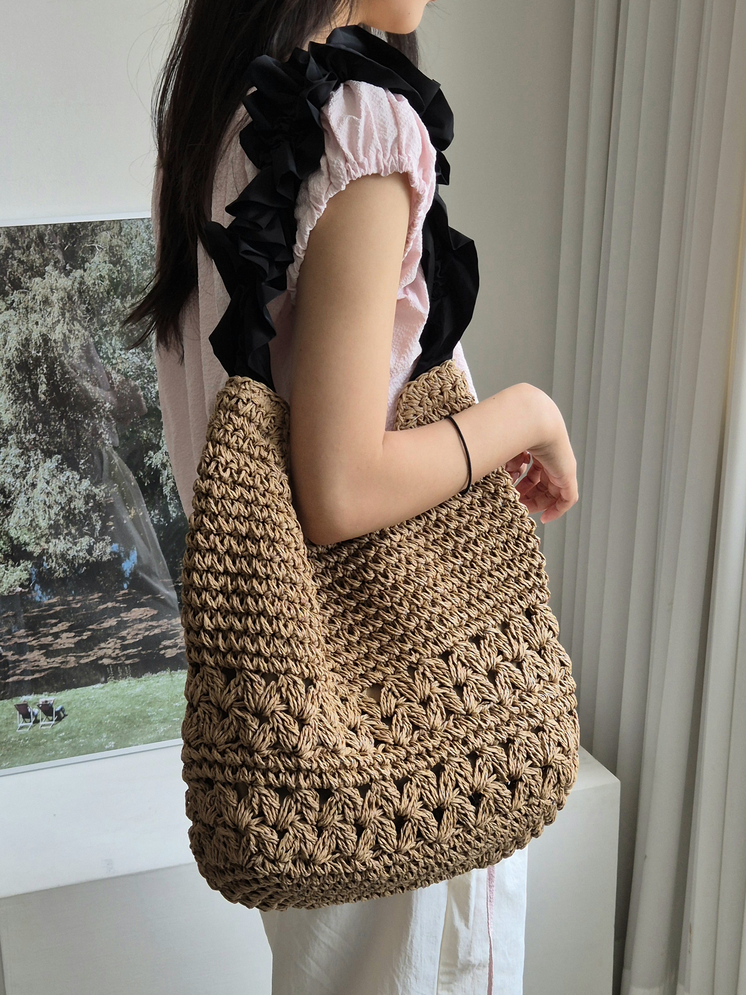 [리햅] 벨루엔 프릴 라탄 숄더백 여름 데일리 코디 포인트 가방