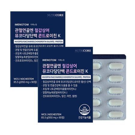 뉴트리코어 관절 연골엔 철갑상어 뮤코다당단백 콘드로이친K 90정 2통 골다공증 뼈건강