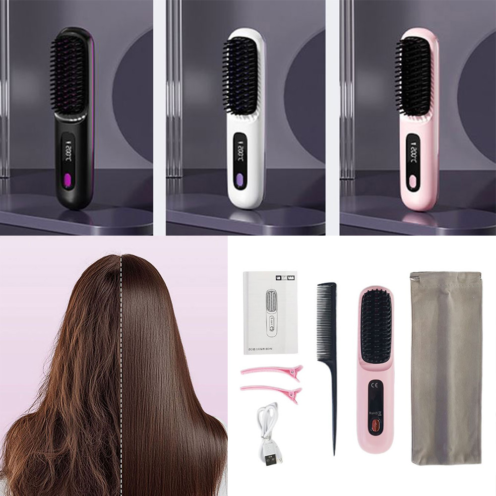 음이온 무선 고데기세트 온도조절 헤어 스타일링 브러쉬