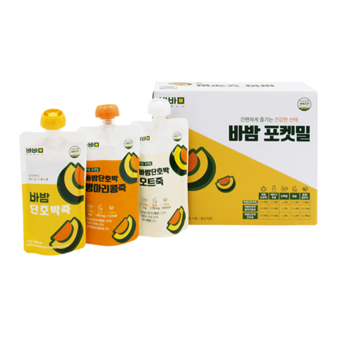 바밤 포켓밀 간편한 아침 단호박 죽 3종 혼합 130g, 9개 - 상세 이미지 3