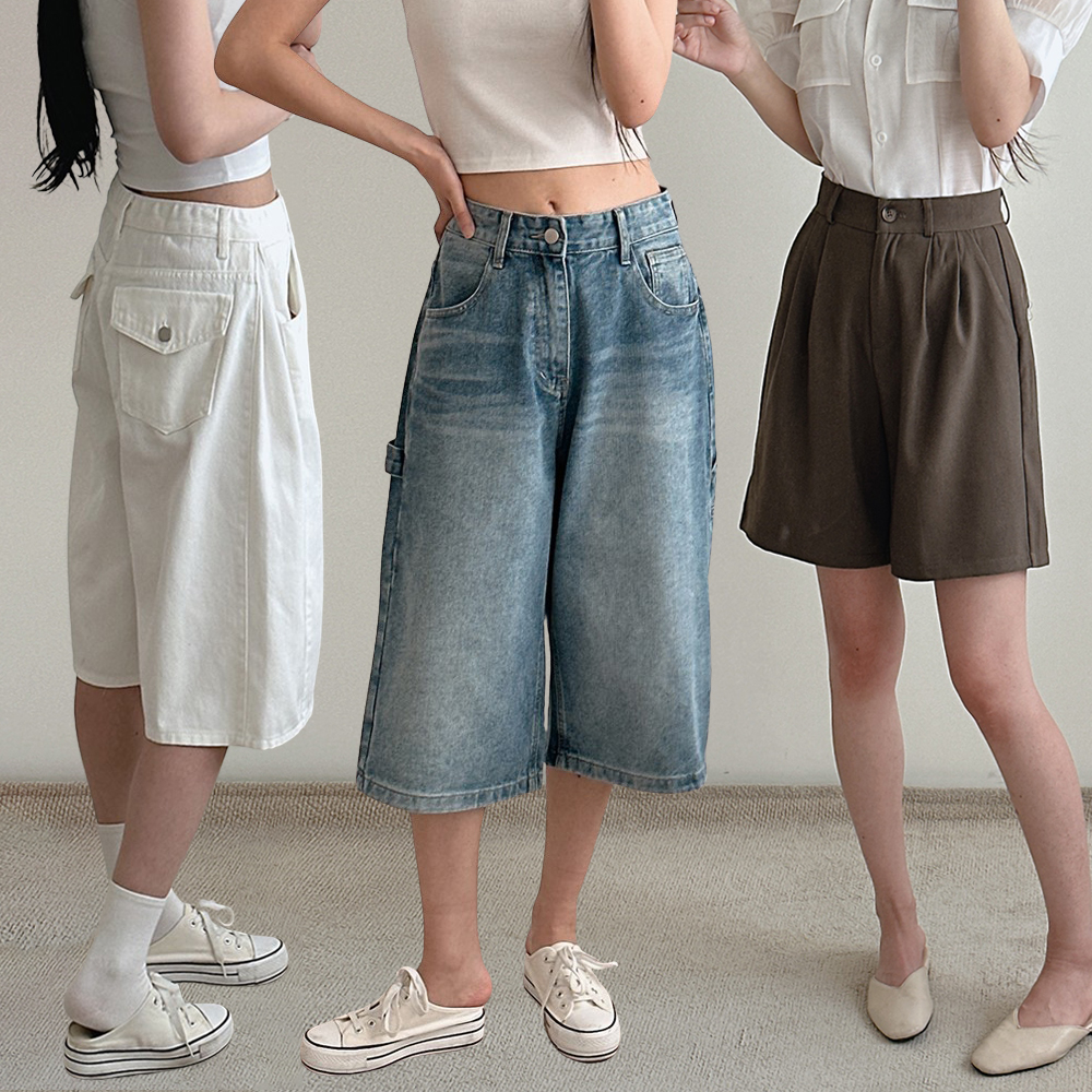 여성 반바지 버뮤다팬츠 와이드 하이웨스트 스판 밴딩 키작녀 5부 6부 빅사이즈