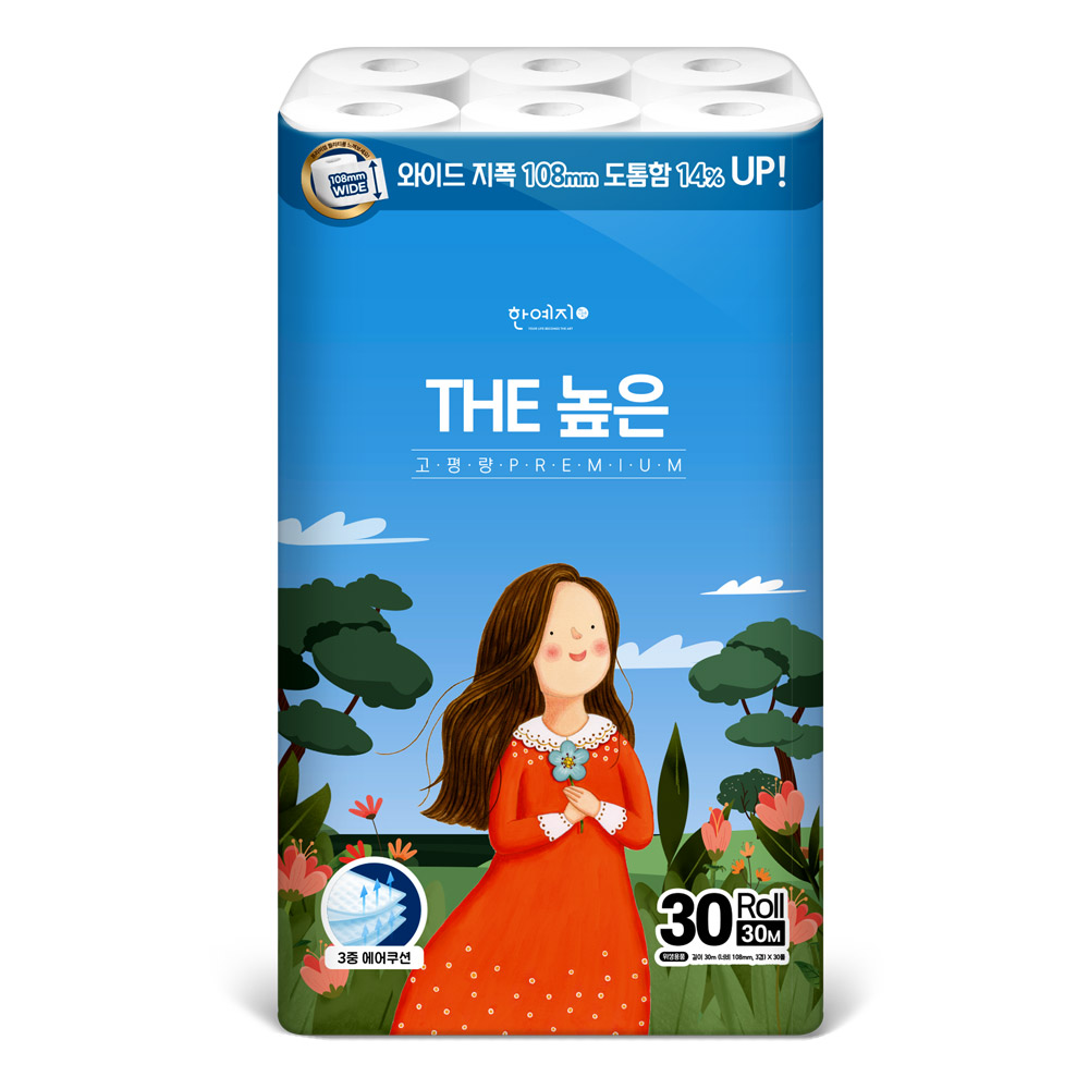 THE 높은 한예지 천연펄프 광폭 108MM 프리미엄화장지 30m, 30롤, 1팩