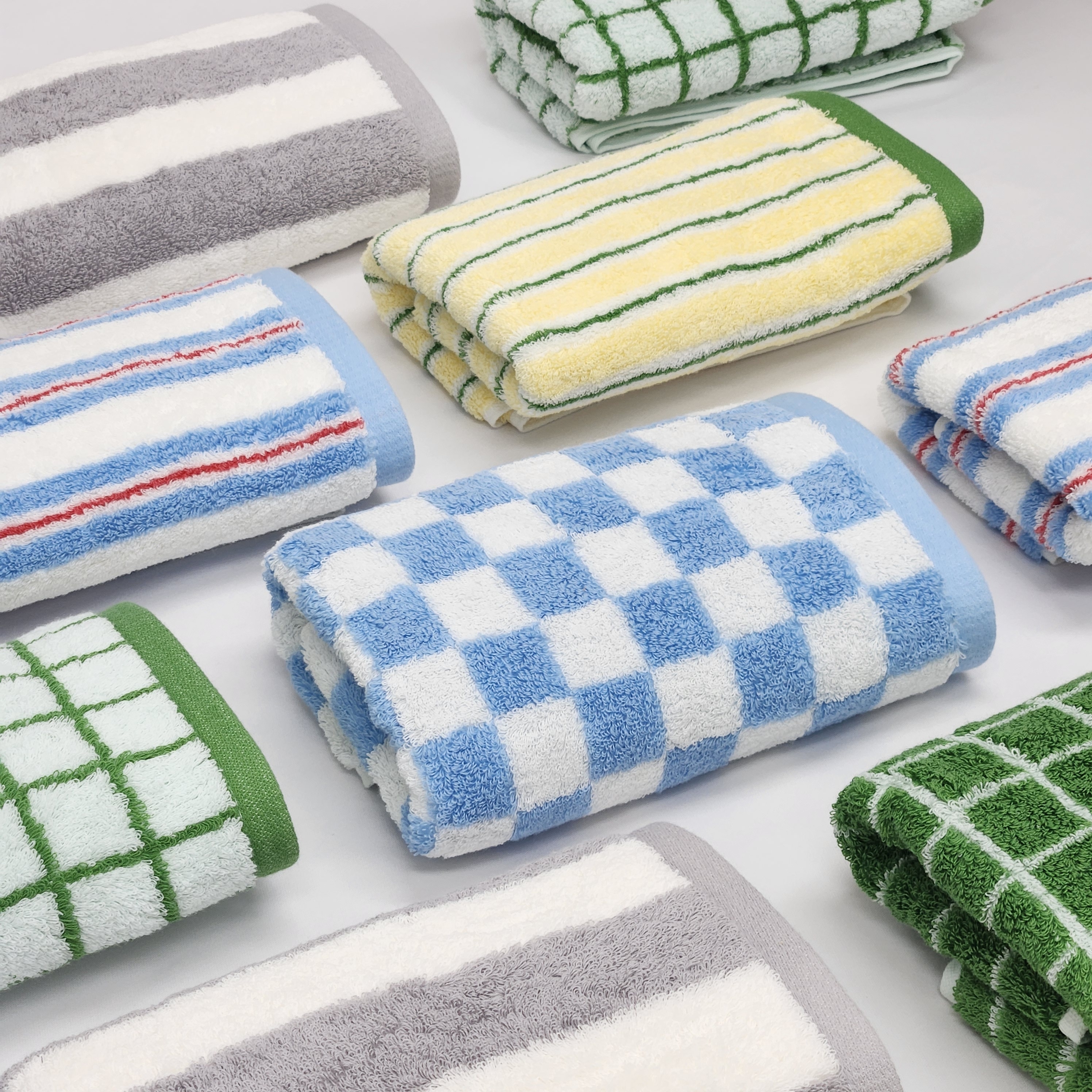 [단독] 어메니티타올 체커 디자인 수건 세면타올 40수 200g 10장+핸드타올 2장