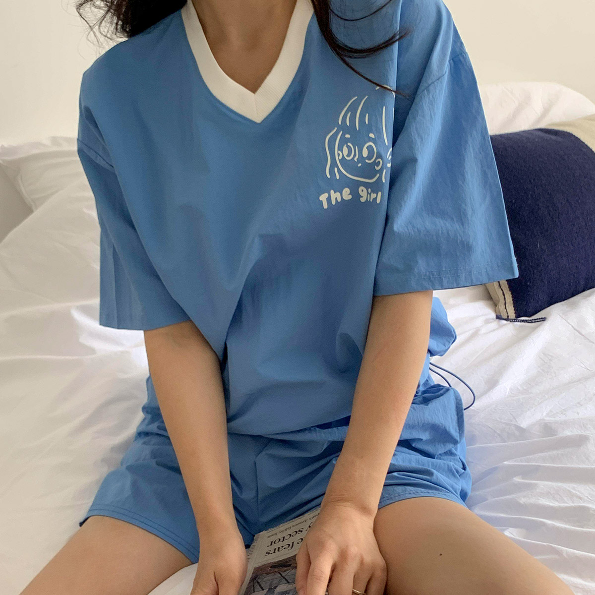 여성 아노락세트 여름 트레이닝 셋업 반바지 반팔 트레이닝세트 바스락 - 상세 이미지 4