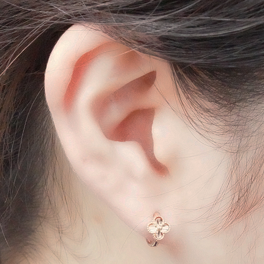 14K 18K 컷팅 클로버 드롭 원터치 귀걸이 - 포인트 데일리 링귀걸이 이미지 8