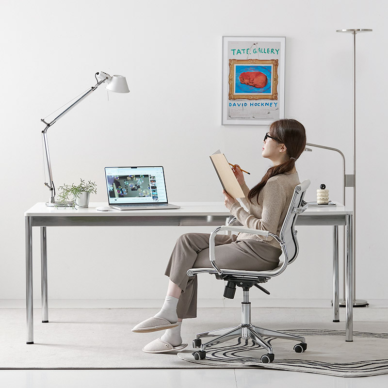 e스마트 미드센츄리 서재 데스크 철제 학생 책상 1200x600mm, 화이트 - 상세 이미지 5