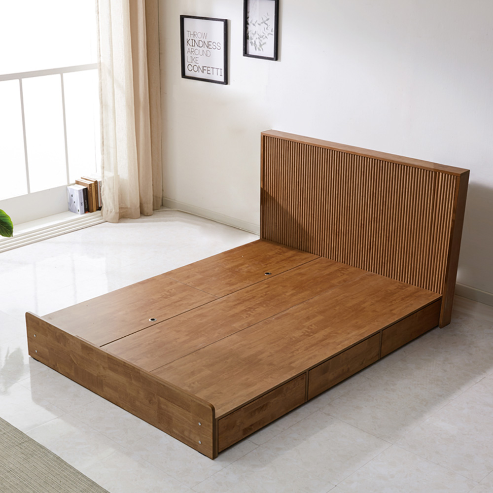 스코나 브랜던 템바보드 원목 호텔 서랍 수납 침대(퀸)