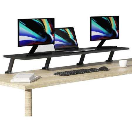 [해외]넓은 수납 공간을 갖춘 책상 모니터 선반의 초대형 45인치 목재 클램프 - 60인치 또는 듀얼 32인치 화면, 고무 패드가 있는 C-클램프 디자인, 최대 하중 44파운드에