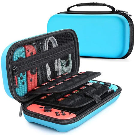 [CALLCASE][해외]닌텐도 스위치 / OLED용 콜케이스 휴대용 케이스, 업그레이드된 EVA 여행용 모든 보호 하드 게임 케이스 쉘 파우치, 20개의 카드 슬롯이 있는 표면 방수 가방 -Blu