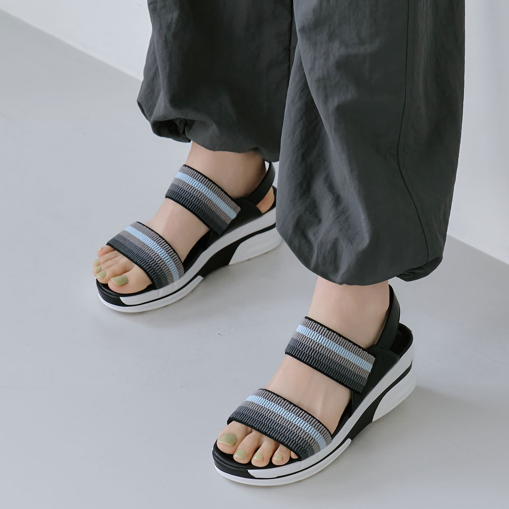 에스유니 여성용 발볼넓은 통굽 키높이 더블 밴딩 스트랩 샌들 6cm - 상세 이미지 4