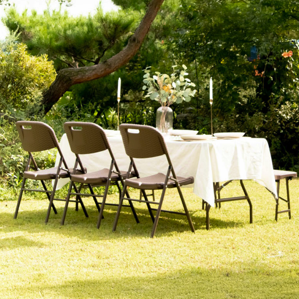 가든테일스 6인용 접이식 브로몰딩 야외테이블세트 라탄 디자인 테라스 카페 정원 야외테이블