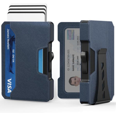 [해외]남성용 슬림 지갑 - 미니멀리스트 지갑, 머니 클립, 알루미늄 팝업 카드 케이스, 가죽 슬롯 신용카드 홀더, 선물 상자가 있는 RFID 차단