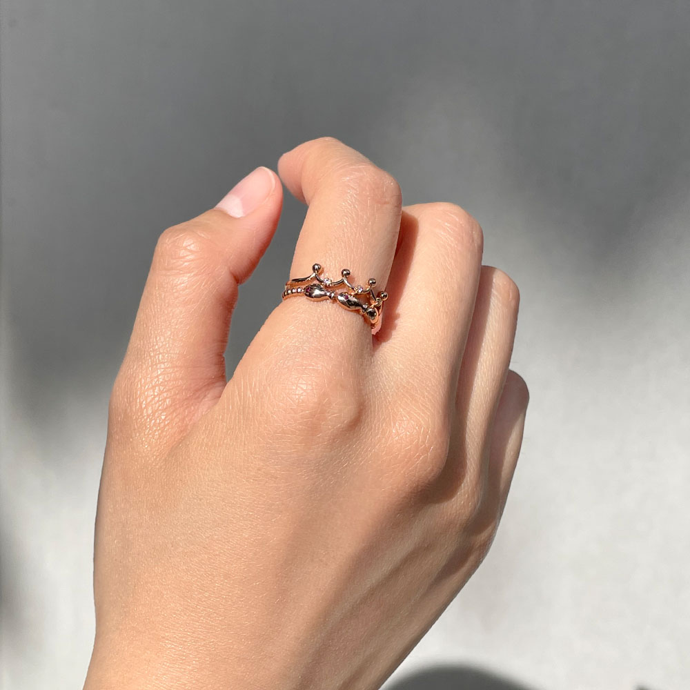 콰트로 왕관 물고기 세 마리 반지 애끼 행운 데일리 재물 자녀 18K 고급 블루 레드 - 상세 이미지 3