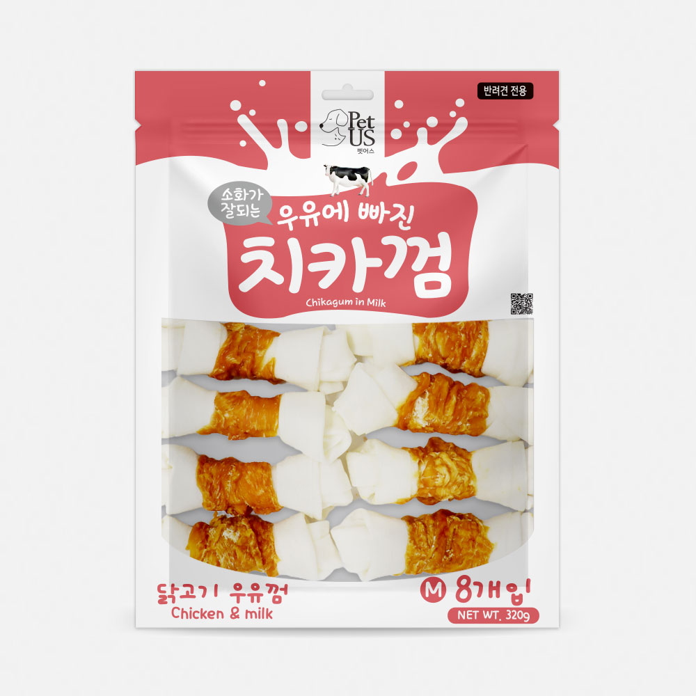 펫어스 치카 강아지양치껌 강아지스틱 오래먹는간식 치킨우유껌, M(중형), 8개 - 상품 이미지