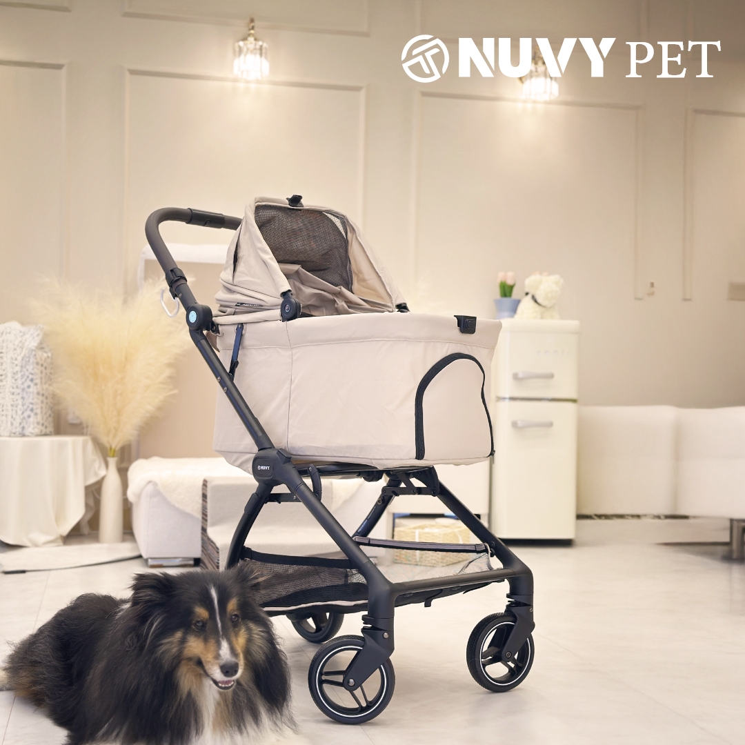 오토폴딩 강아지유모차 NUVY 누비 펫유모차 가벼운 개모차 애견 노견산책 샌드베이지, FREE(One size)