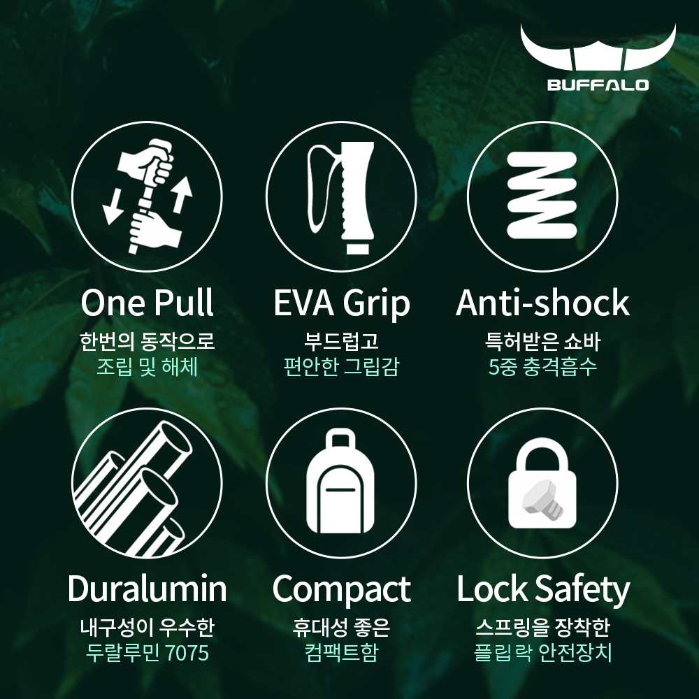 버팔로 5단 원터치 등산스틱 써밋엑스 2개세트 두랄루민 7075 한국생산 이미지 3