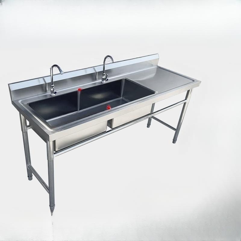 업소용 스테인리스 3구 수세식 싱크대 다용도 조리세척대 매우두꺼운 145x60x80 좌우더블 - 상품 이미지