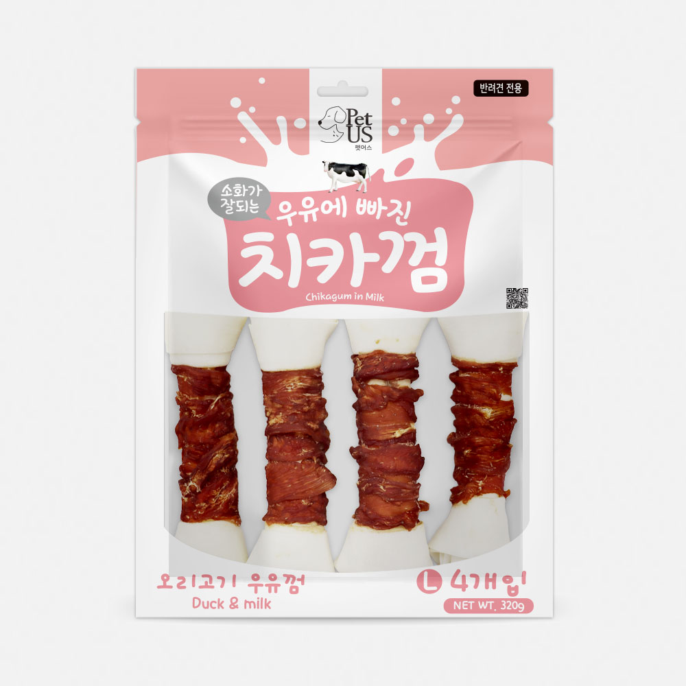 펫어스 치카 강아지양치껌 강아지스틱 오래먹는간식 오리우유껌, L(대형), 4개 - 상품 이미지