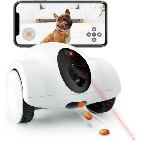 [해외]스마트 반려동물 카메라, 반려동물을 위한 굴리굴리 이동형 로봇, 반려견 간식 휴대폰 앱, 나이트 비전, 양방향 오디오, 월정액 무료(2.4G WiFi 전용) 1080P 풀